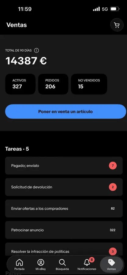 Panel de ventas de Jorge